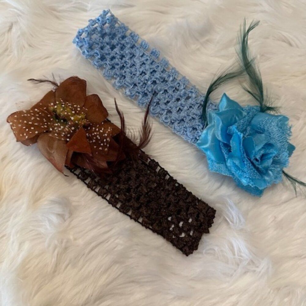 ***** Bundle (2) of large flowers on waffle Headband  HB8288  Handmade NWT Bouti